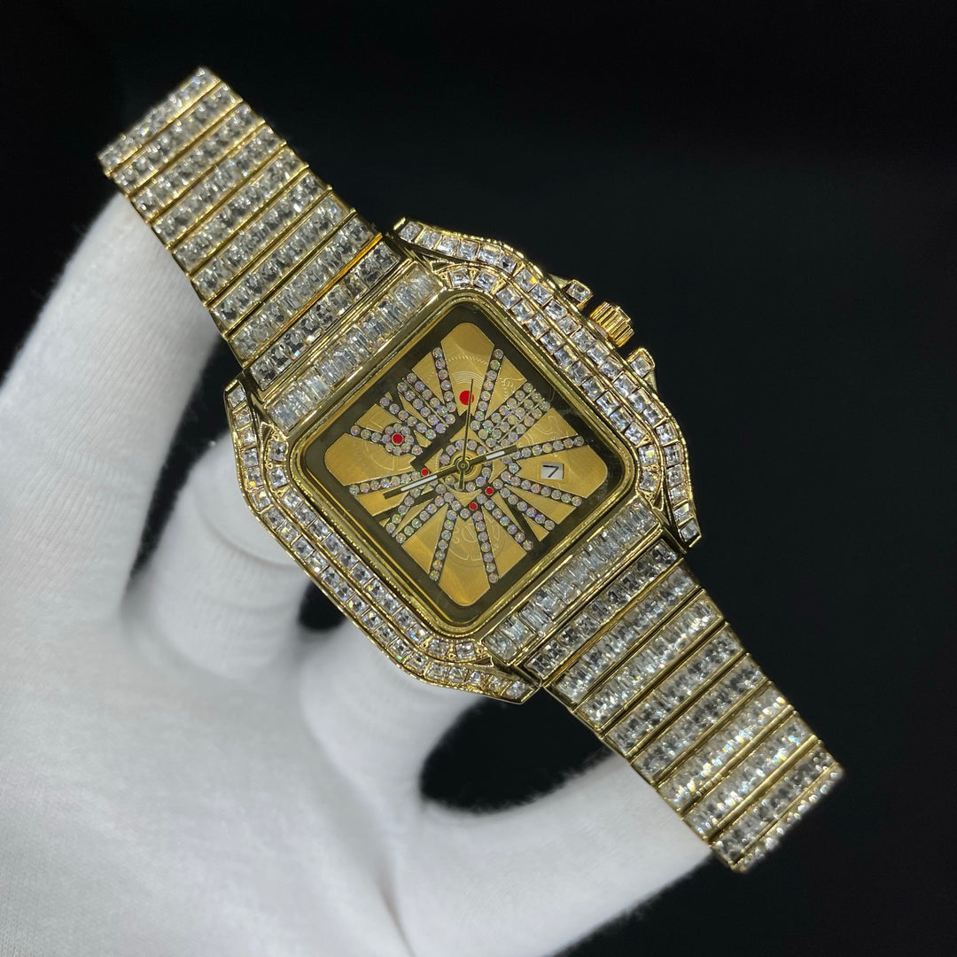 Square Fully Diamond Date Iced Out Diamond Watch