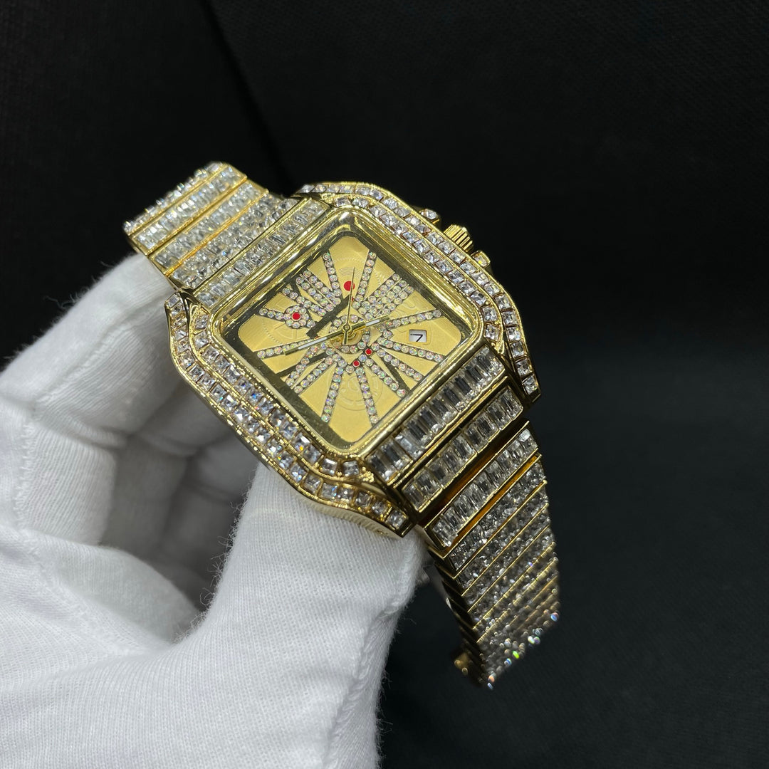 Square Fully Diamond Date Iced Out Diamond Watch