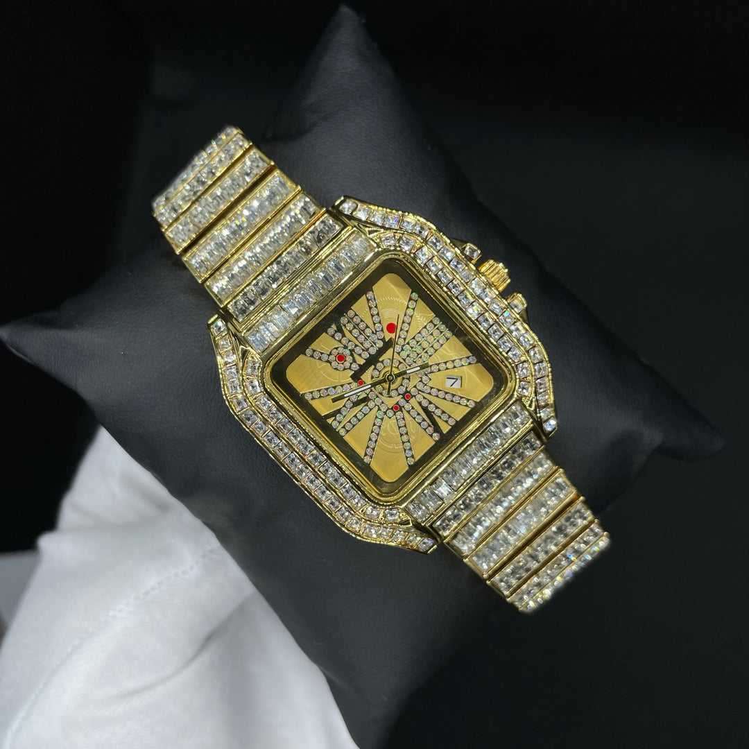 Square Fully Diamond Date Iced Out Diamond Watch