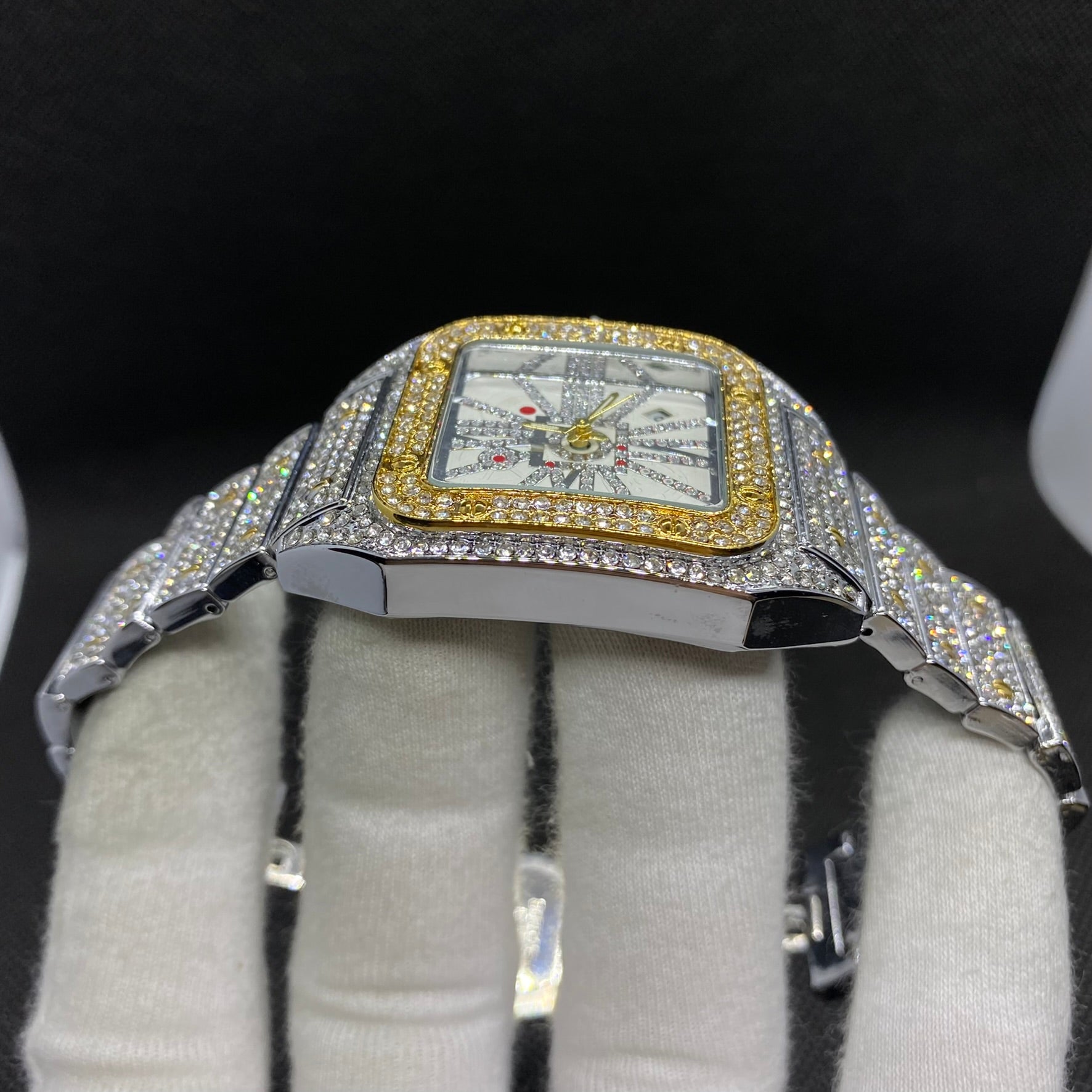 Square Design Iced Out Color Detailed Watch