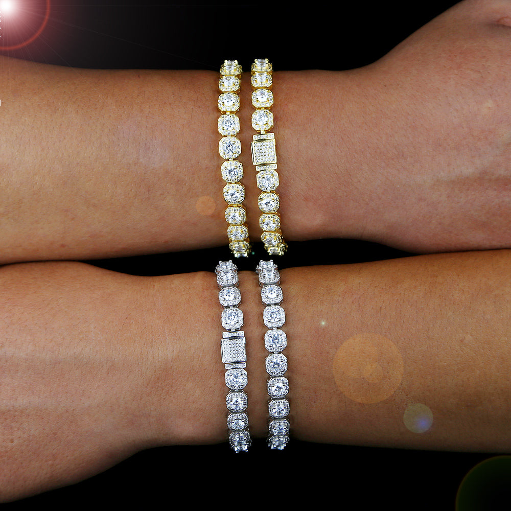 8MM Iced Out Tennis Chain Bangle Square Charm Bracelet