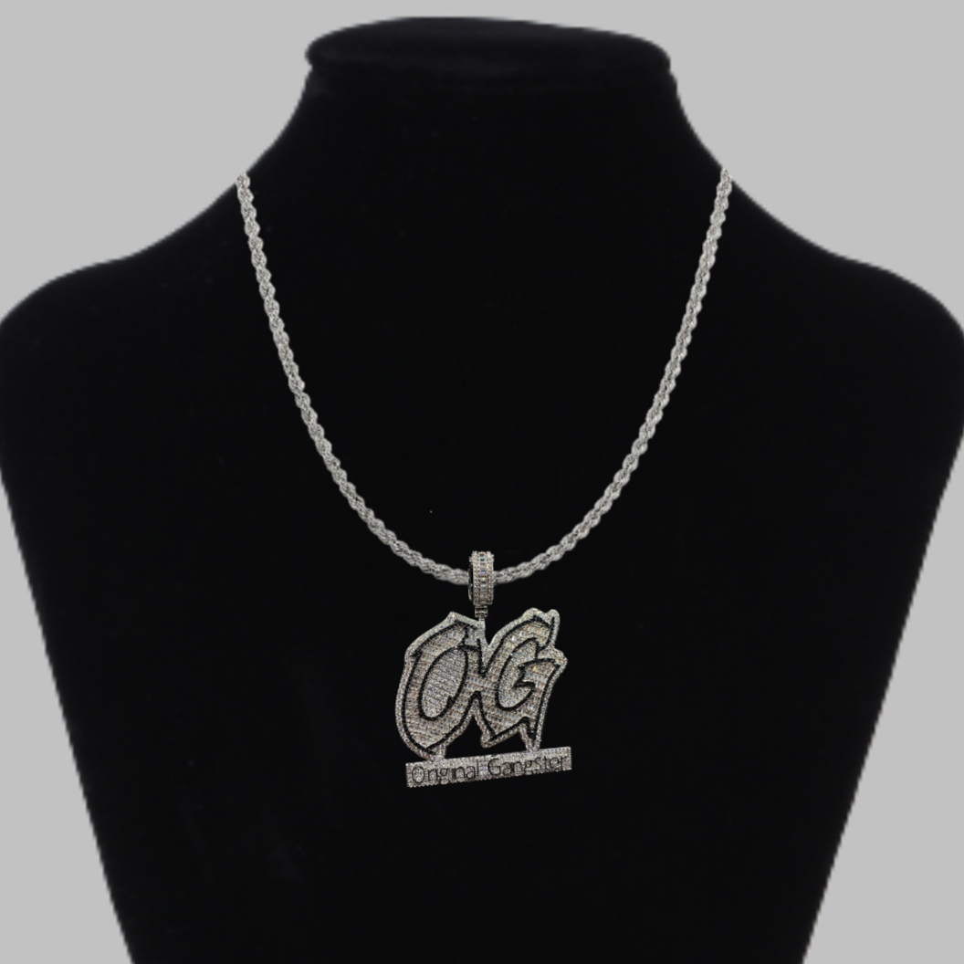 OG Original Gangster Two Tone Iced Out Letter Diamond Pendant Necklace