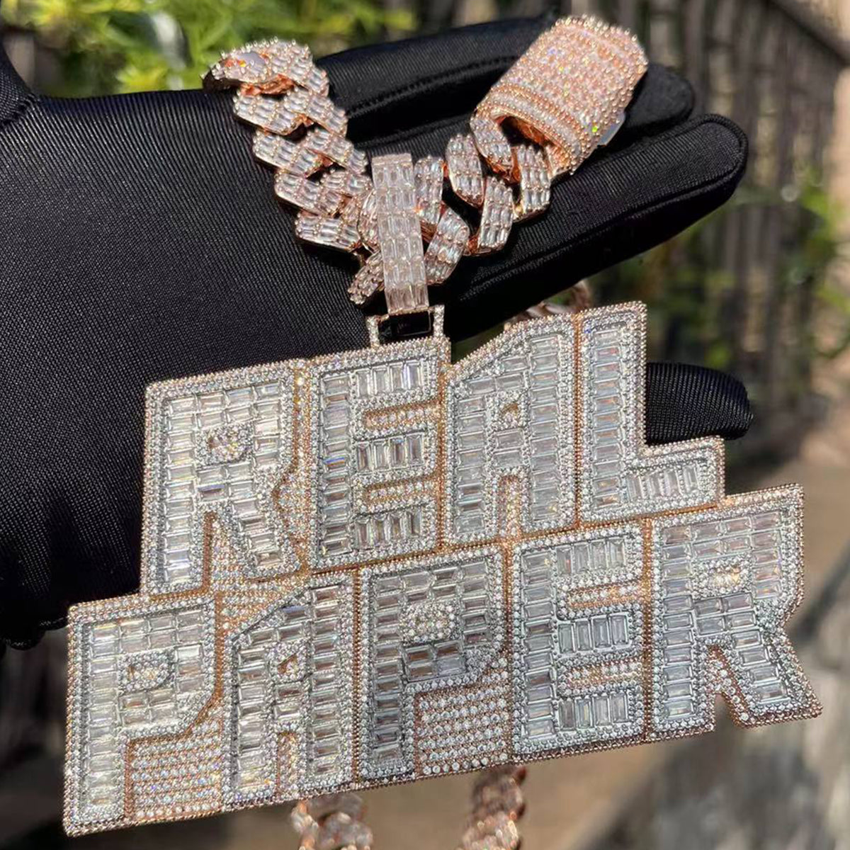 Rich Baguette n Diamond with Ultra Luxury Bail Two Tone Layers Customized Name Pendant