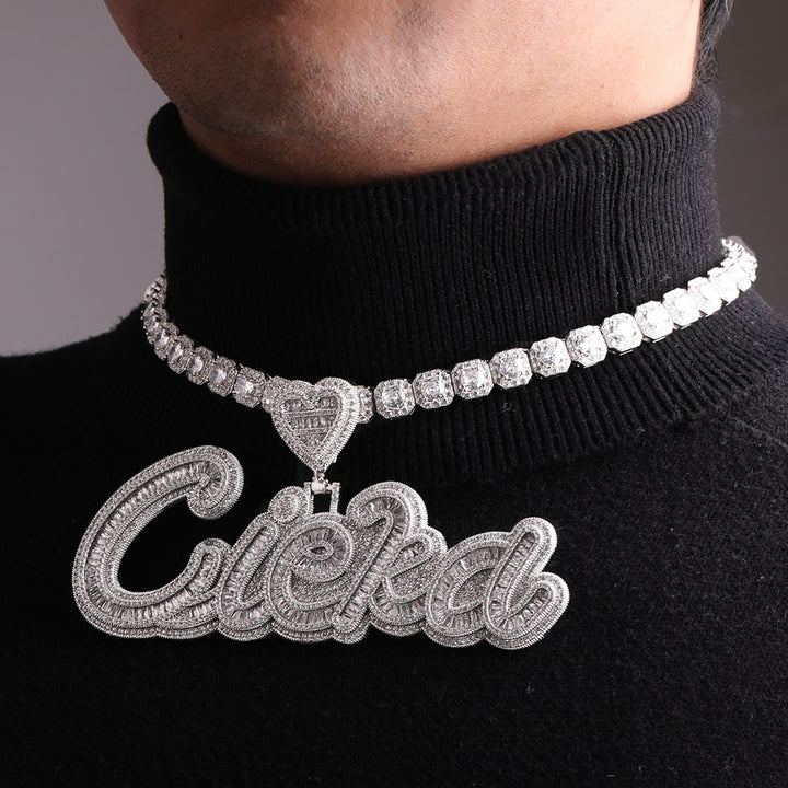 Special Heart Baguette Iced Out Personalized Custom Name Necklace Pendant