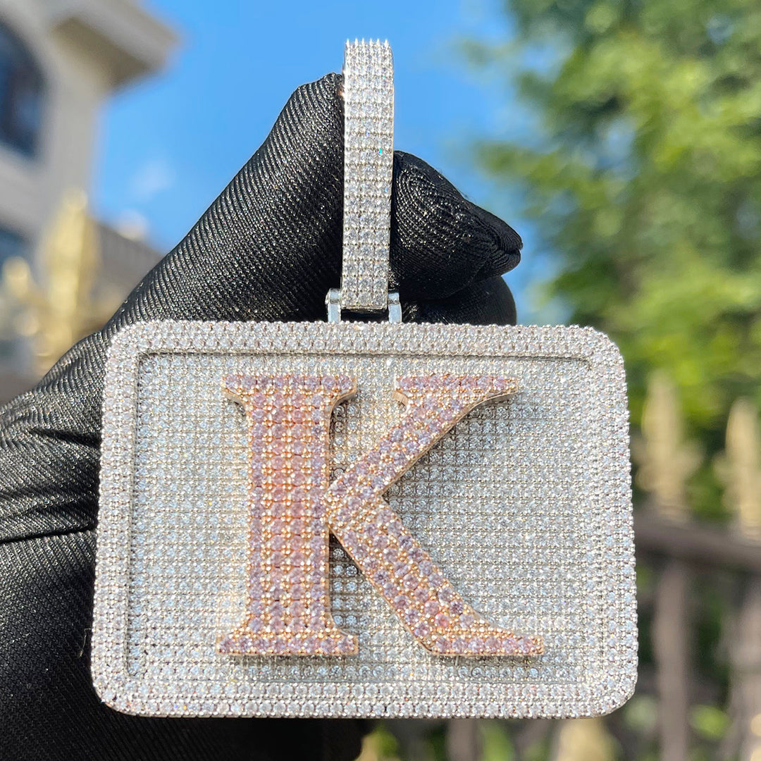 Your Initial or Name on Rectangle Diamond Iced Out Personalized Custom Necklace Pendant