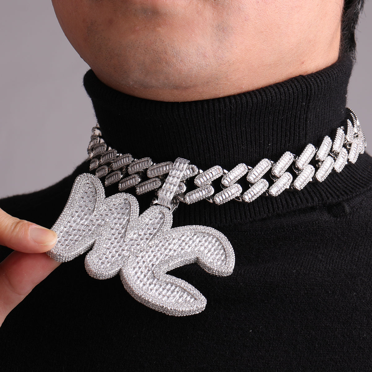 Luxury Personalized Big Baguette Name Letter Iced Out Diamond Custom