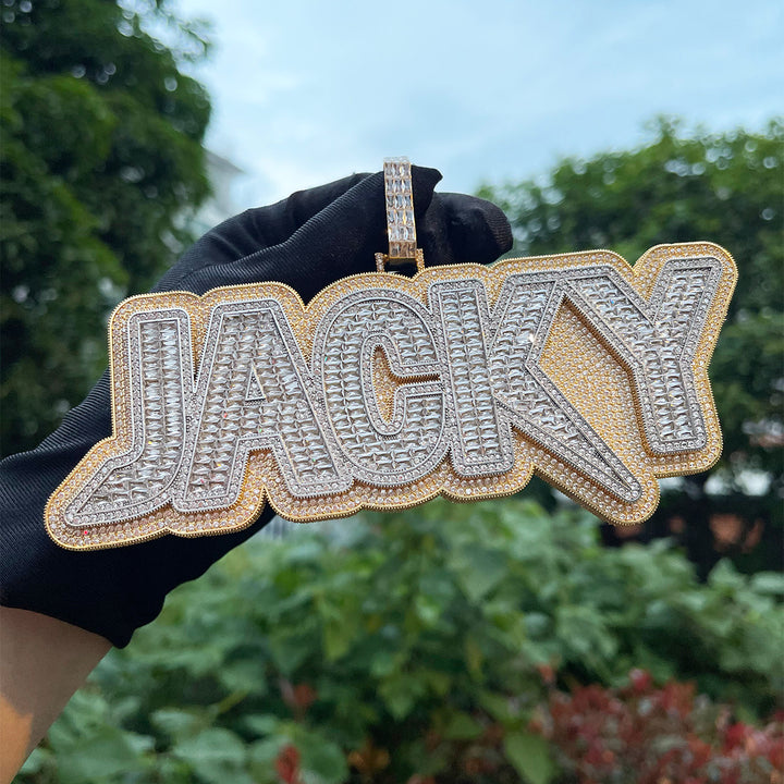 Duo Color Two Layers Iced Out Personalized Custom Name Necklace Pendant