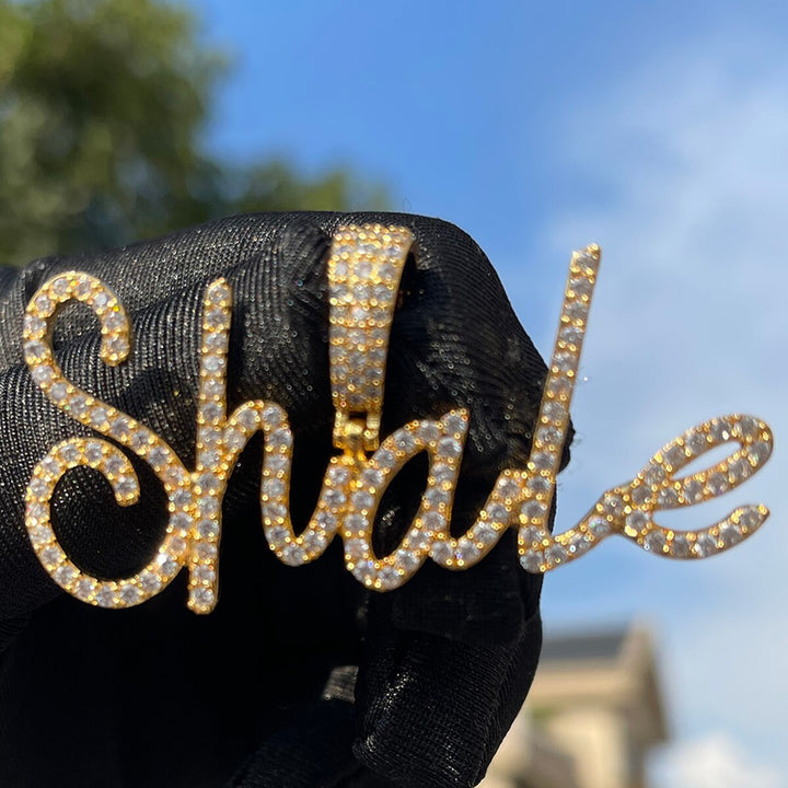 Tiny Cursive Iced Out Personalized Custom Name Necklace Pendant