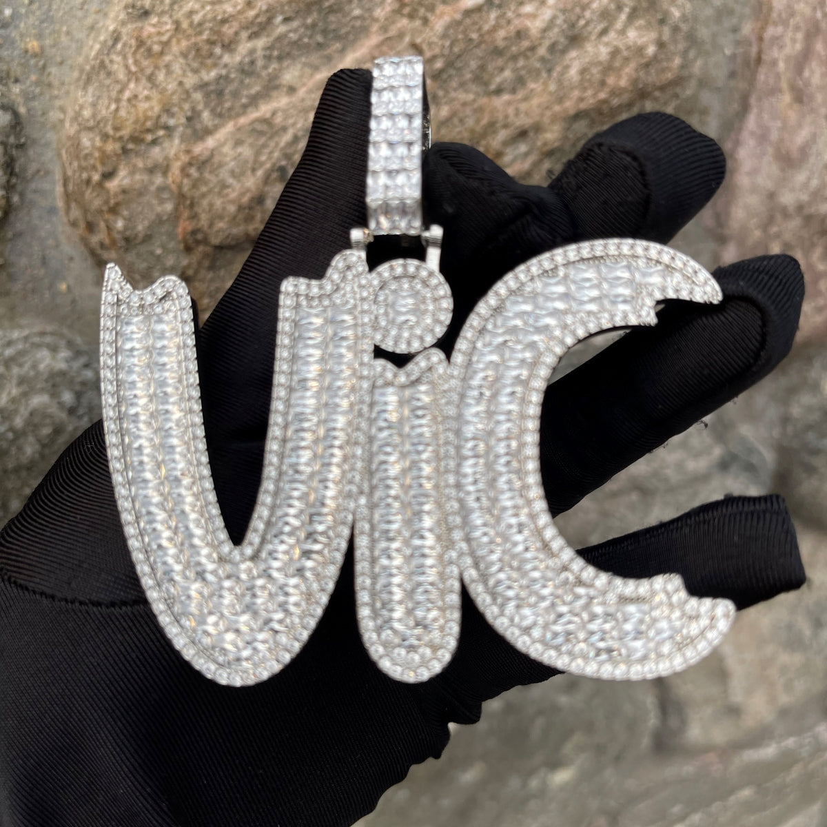 Impression Style Full Baguette Customized Diamond Bail Iced Out Name Pendant