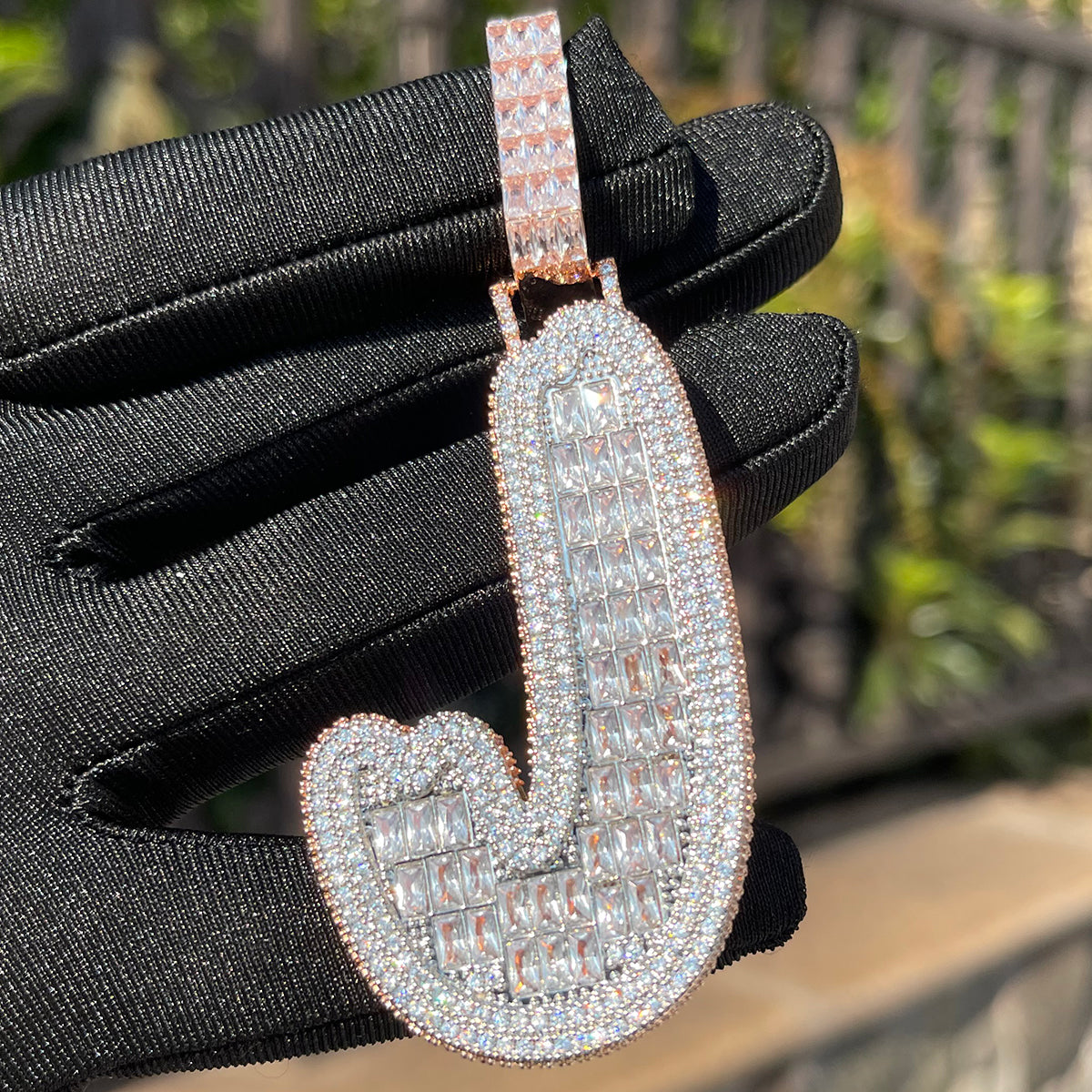 Baguette and Diamond Iced Out Initial Custom Name Necklace Pendant