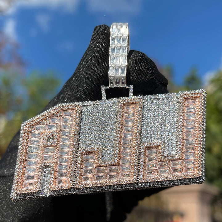 Emerald Cut Baguette Edition Iced Out Personalized Custom Name Necklace Pendant