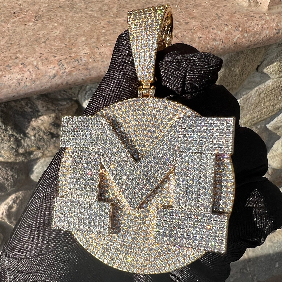 VVS Shine Tennis Stoned Personalized Initial Custom Badge Pendant