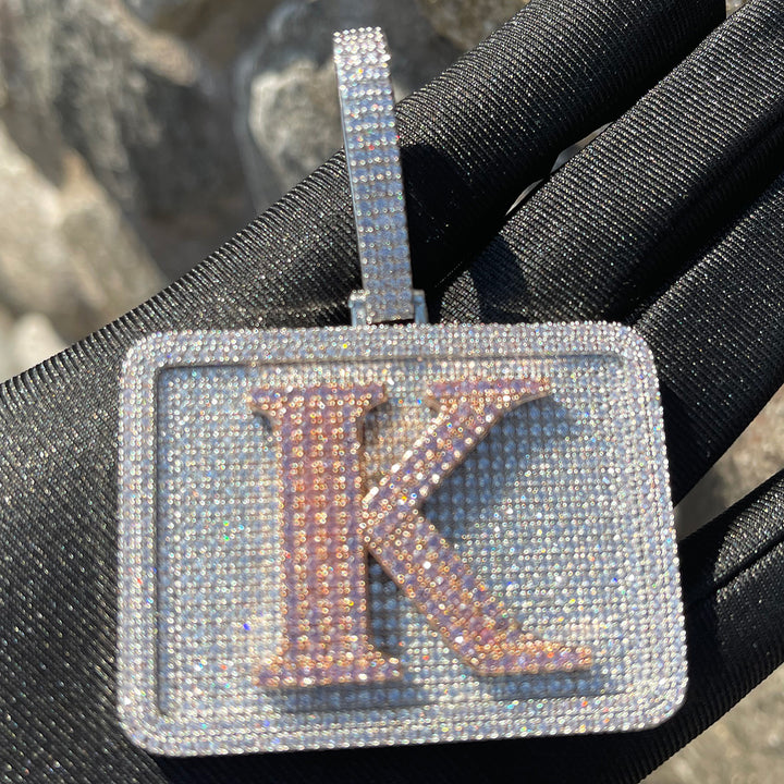 Your Initial or Name on Rectangle Diamond Iced Out Personalized Custom Necklace Pendant