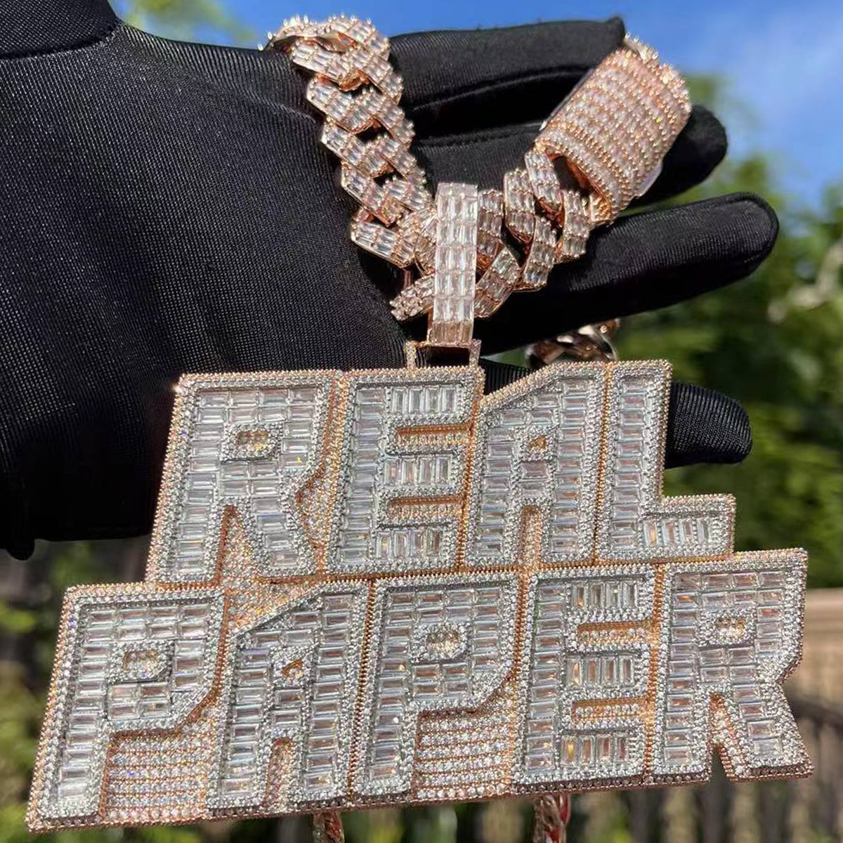 Rich Baguette n Diamond with Ultra Luxury Bail Two Tone Layers Customized Name Pendant