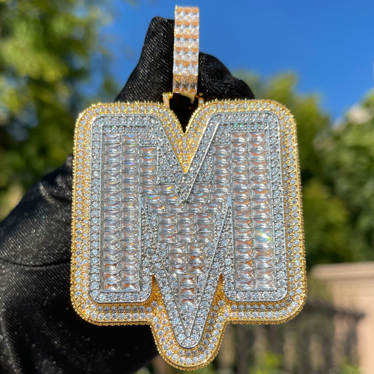 Lightning Edition Iced Out Initial Baguette Prong Letter Pendant