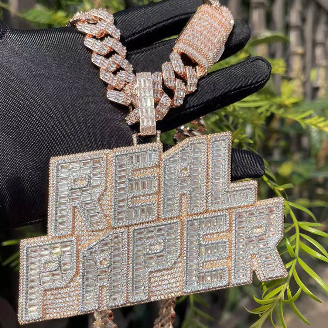 Rich Baguette n Diamond Iced Out Personalized Custom Name Necklace Pendant