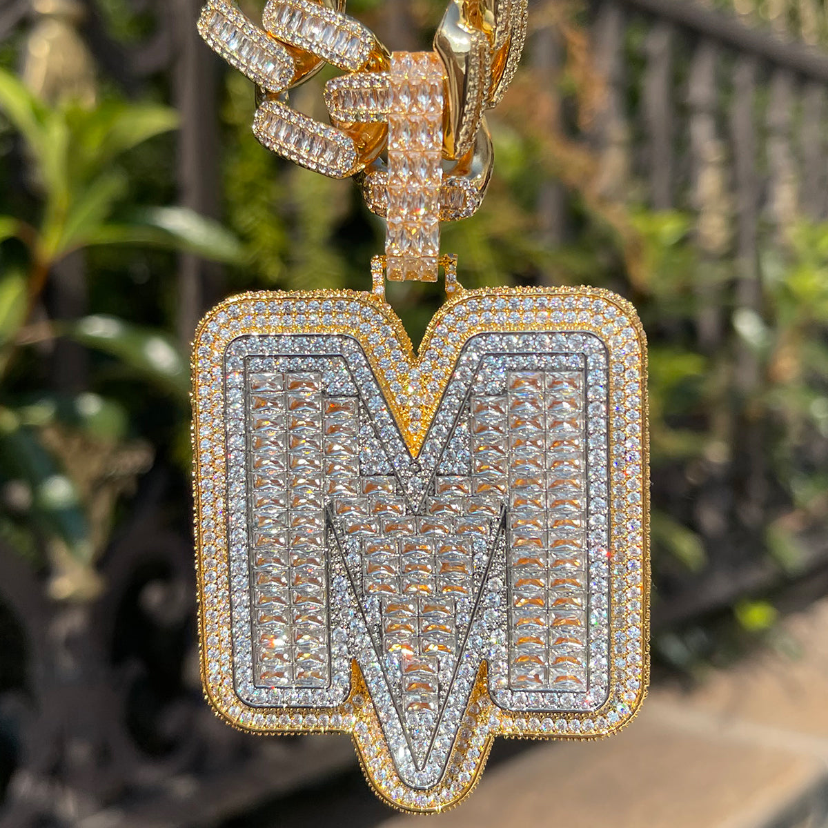 Lightning Edition Iced Out Initial Baguette Prong Letter Pendant