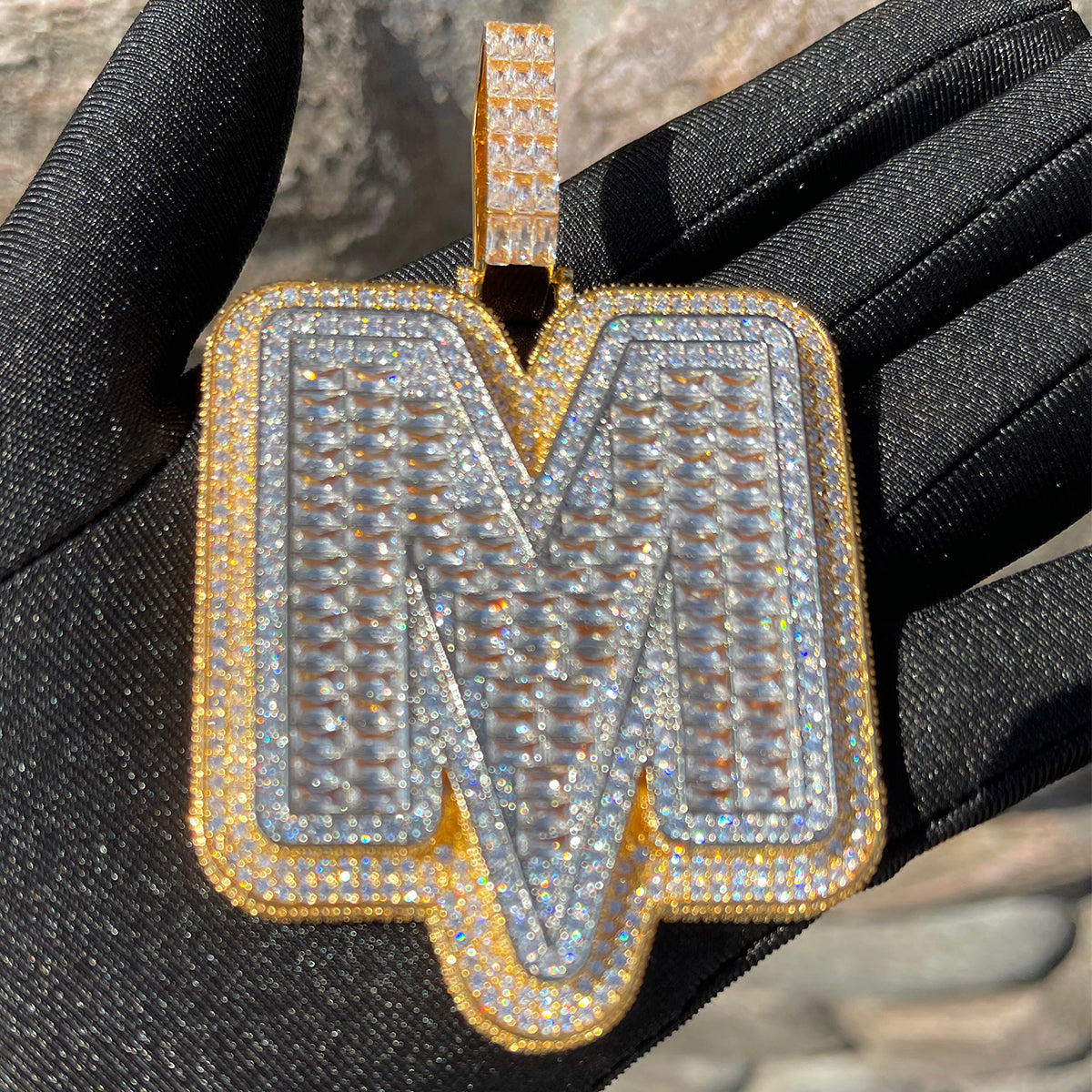 Lightning Edition Iced Out Initial Baguette Prong Letter Pendant