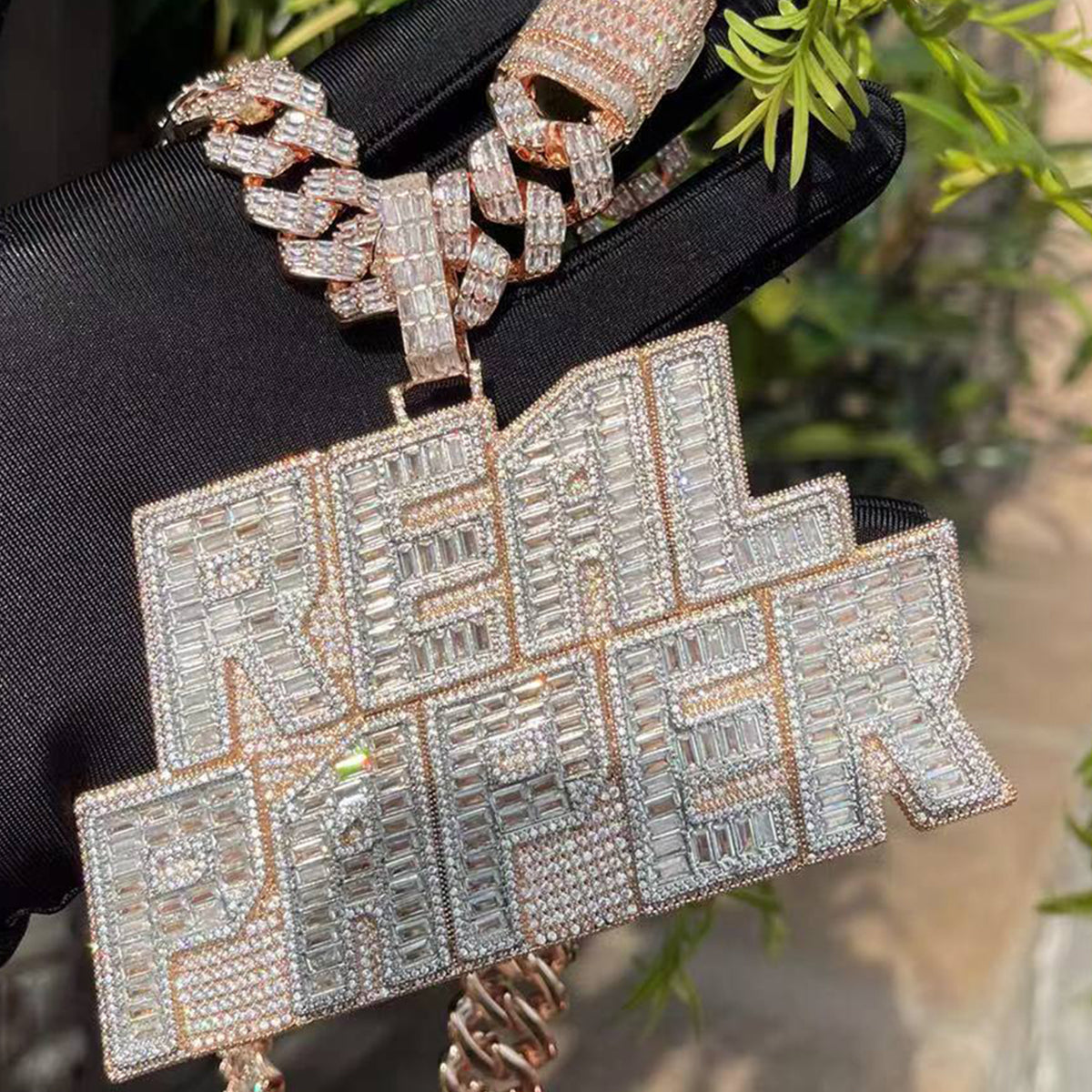 Rich Baguette n Diamond with Ultra Luxury Bail Two Tone Layers Customized Name Pendant
