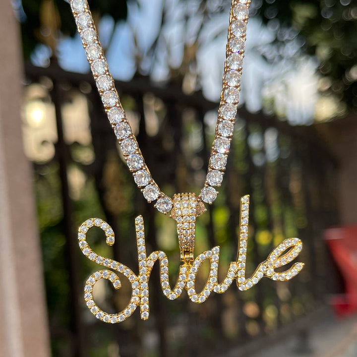 Tiny Cursive Iced Out Personalized Custom Name Necklace Pendant