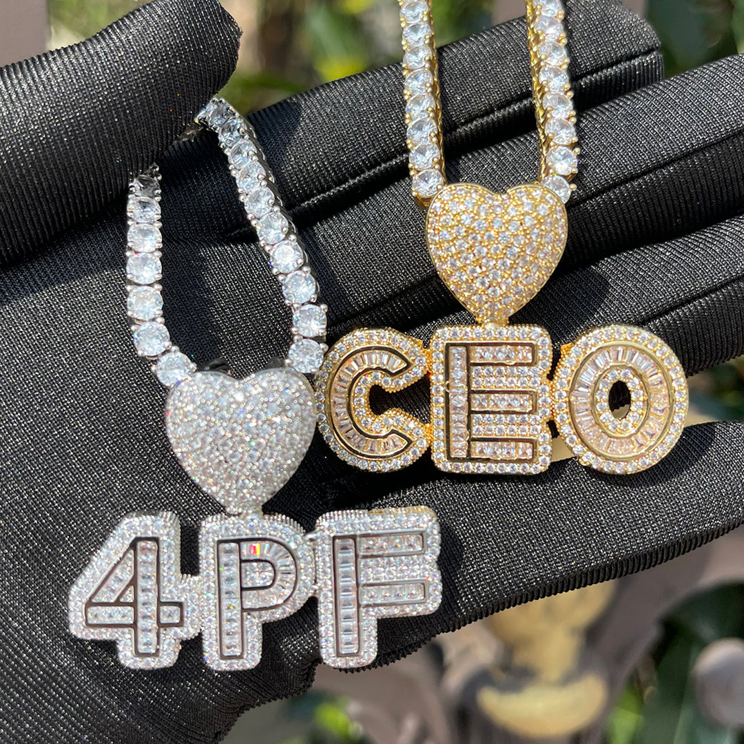 Smooth with Hearth Bail Iced Out Personalized Custom Name Necklace Pendant