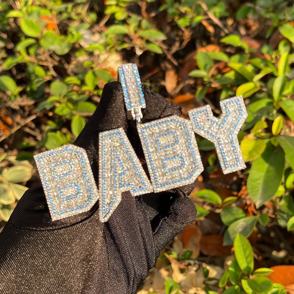 Special Blue Stones Detailed Popular Font Custom Name Necklace
