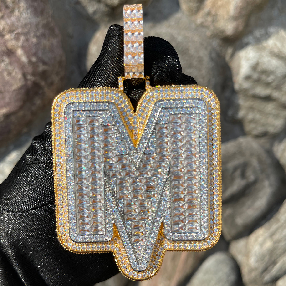 Lightning Edition Iced Out Initial Baguette Prong Letter Pendant