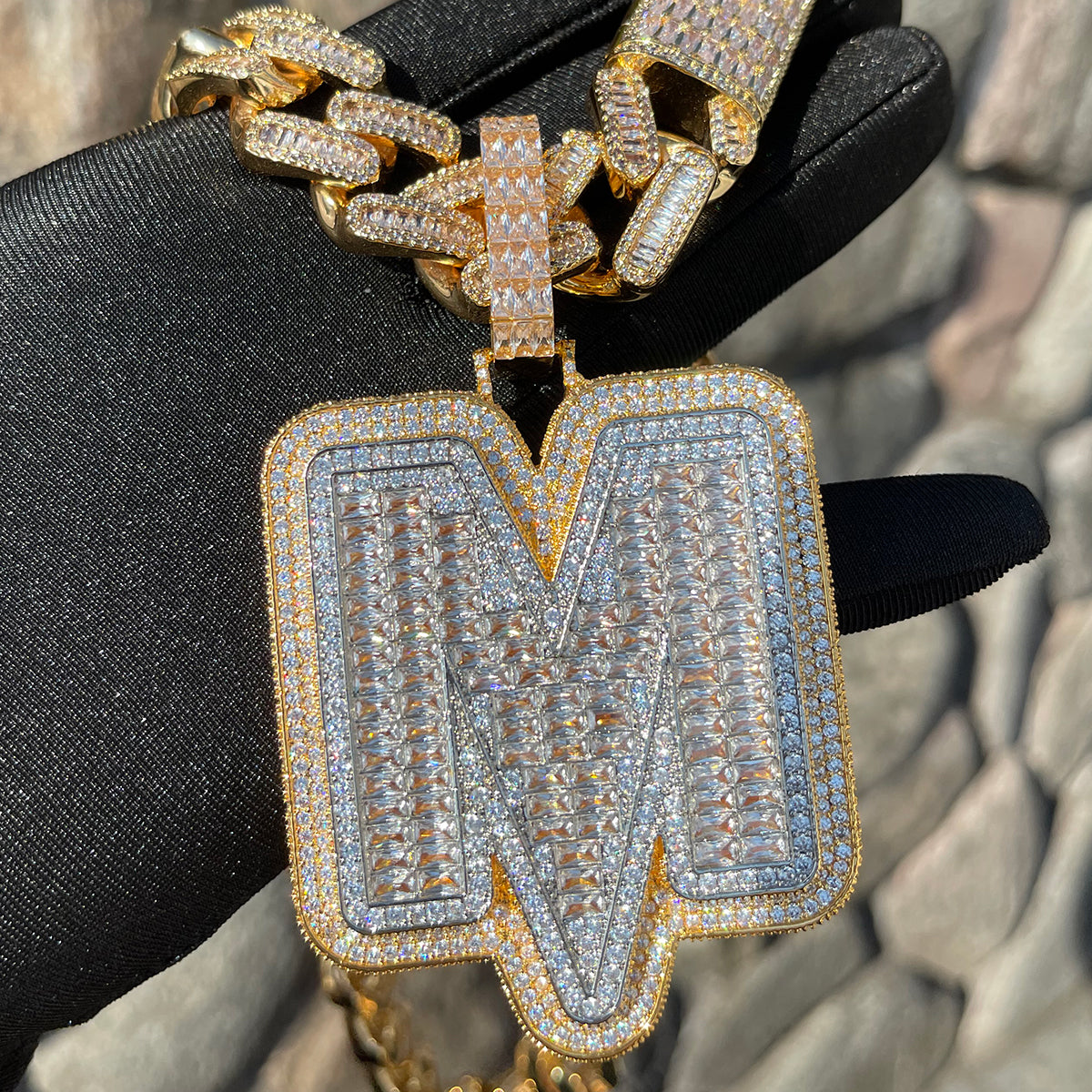 Lightning Edition Iced Out Initial Baguette Prong Letter Pendant
