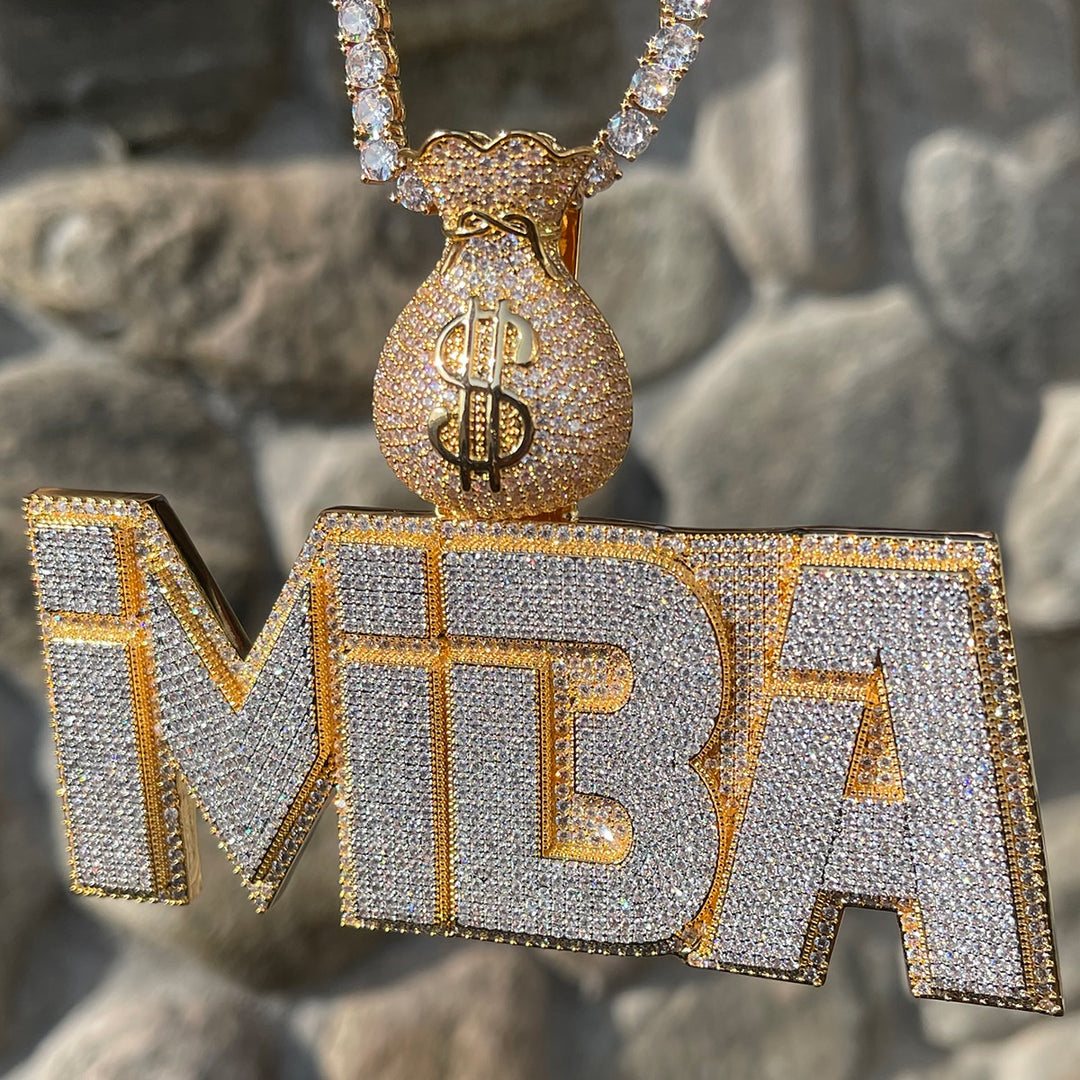 Money Bag Bail Two Layers Iced Out Personalized Custom Name Necklace Pendant