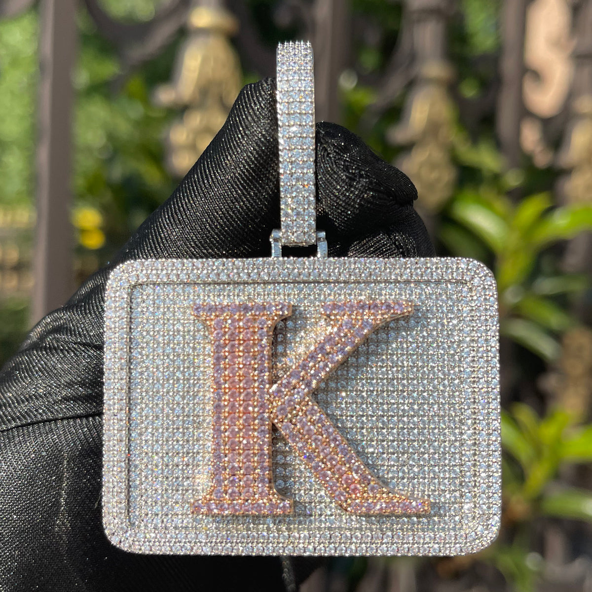 Your Initial or Name on Rectangle Diamond Iced Out Personalized Custom Necklace Pendant
