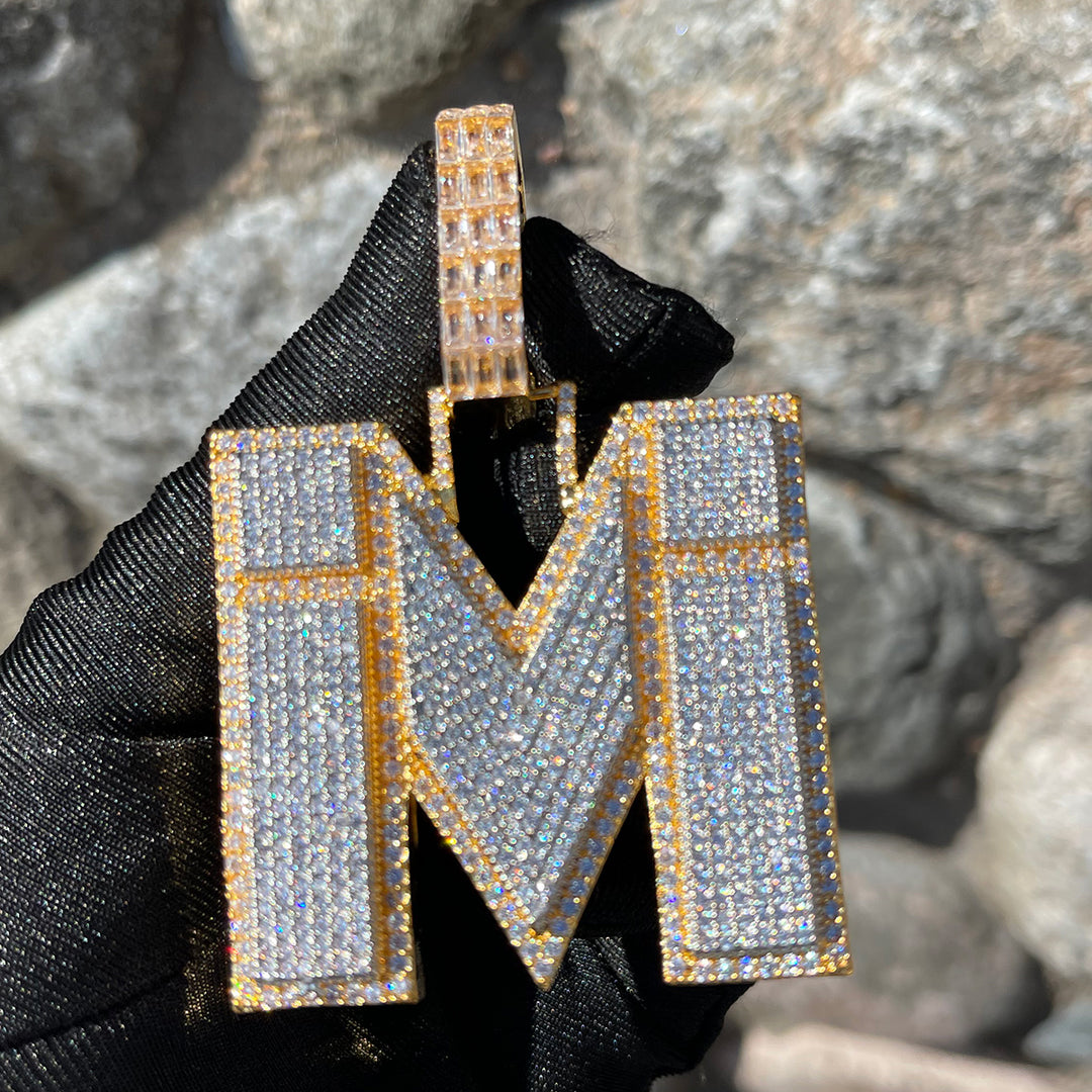 Two Tone Luxury Iced Out Initial Custom Name Necklace Pendant