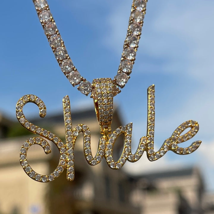 Tiny Cursive Iced Out Personalized Custom Name Necklace Pendant