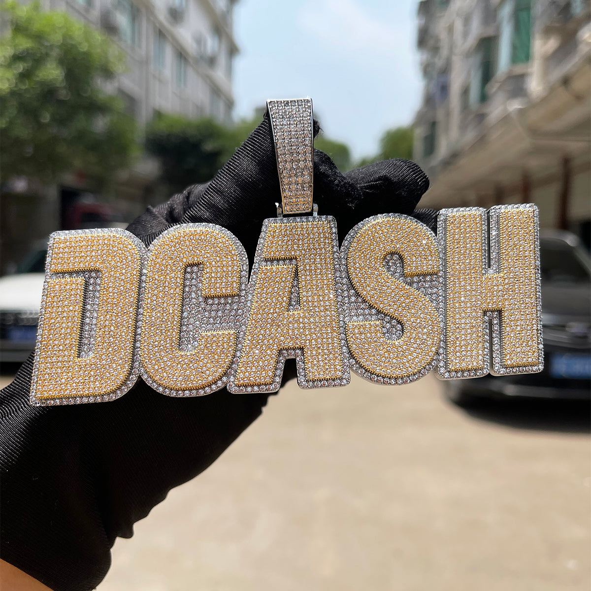 Clear Luxury Two Tone Iced Out Personalized Custom Name Necklace Pendant