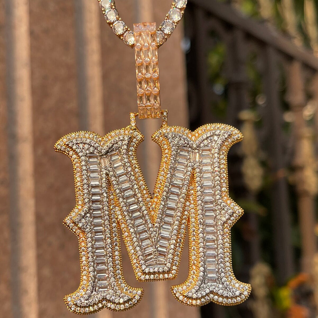Sharp Cursive Iced Out Initial Custom Name Necklace Pendant