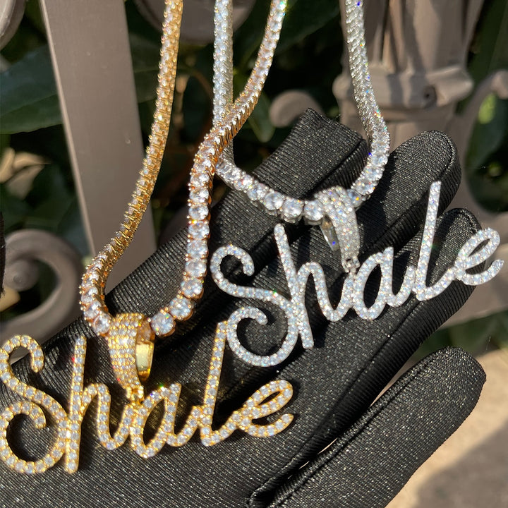 Tiny Cursive Iced Out Personalized Custom Name Necklace Pendant