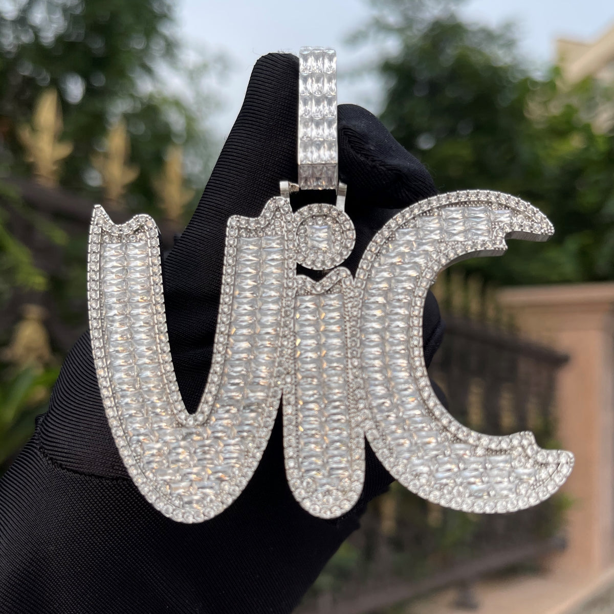 Impression Style Full Baguette Customized Diamond Bail Iced Out Name Pendant