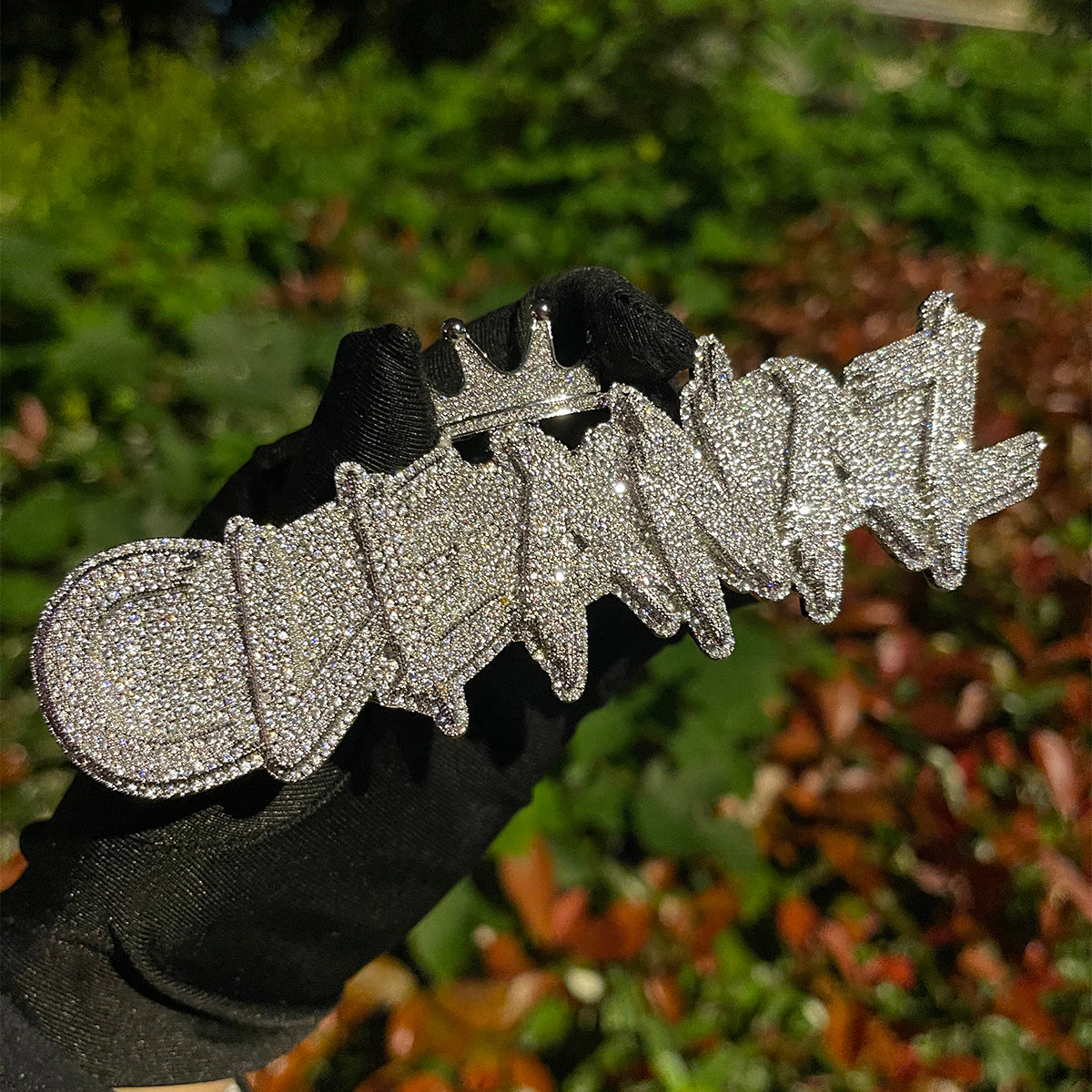 White Gold Edition Crown Bail Rapper Bling Luxury Custom Pendant