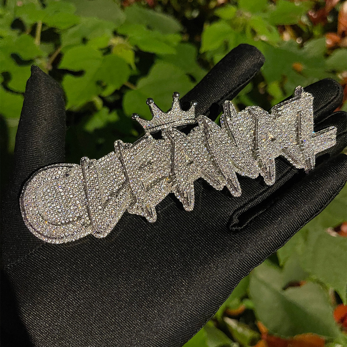 White Gold Edition Crown Bail Rapper Bling Luxury Custom Pendant