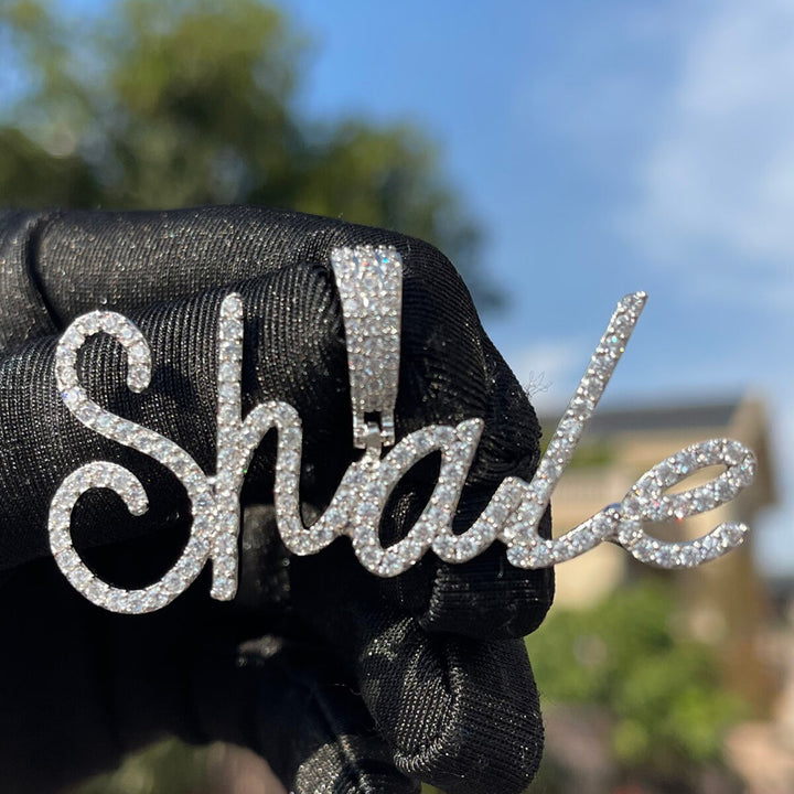 Tiny Cursive Iced Out Personalized Custom Name Necklace Pendant
