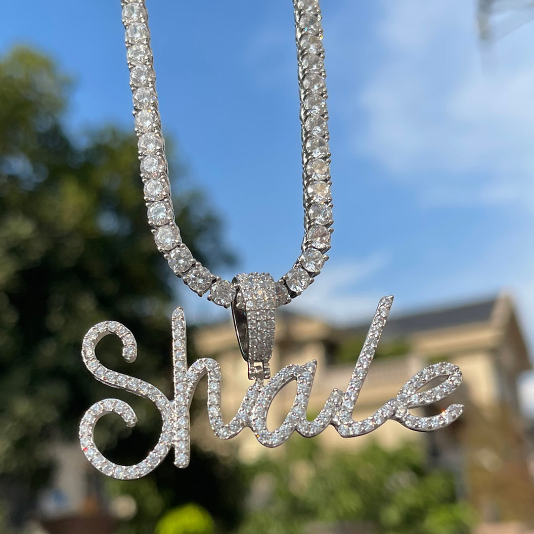 Tiny Cursive Iced Out Personalized Custom Name Necklace Pendant