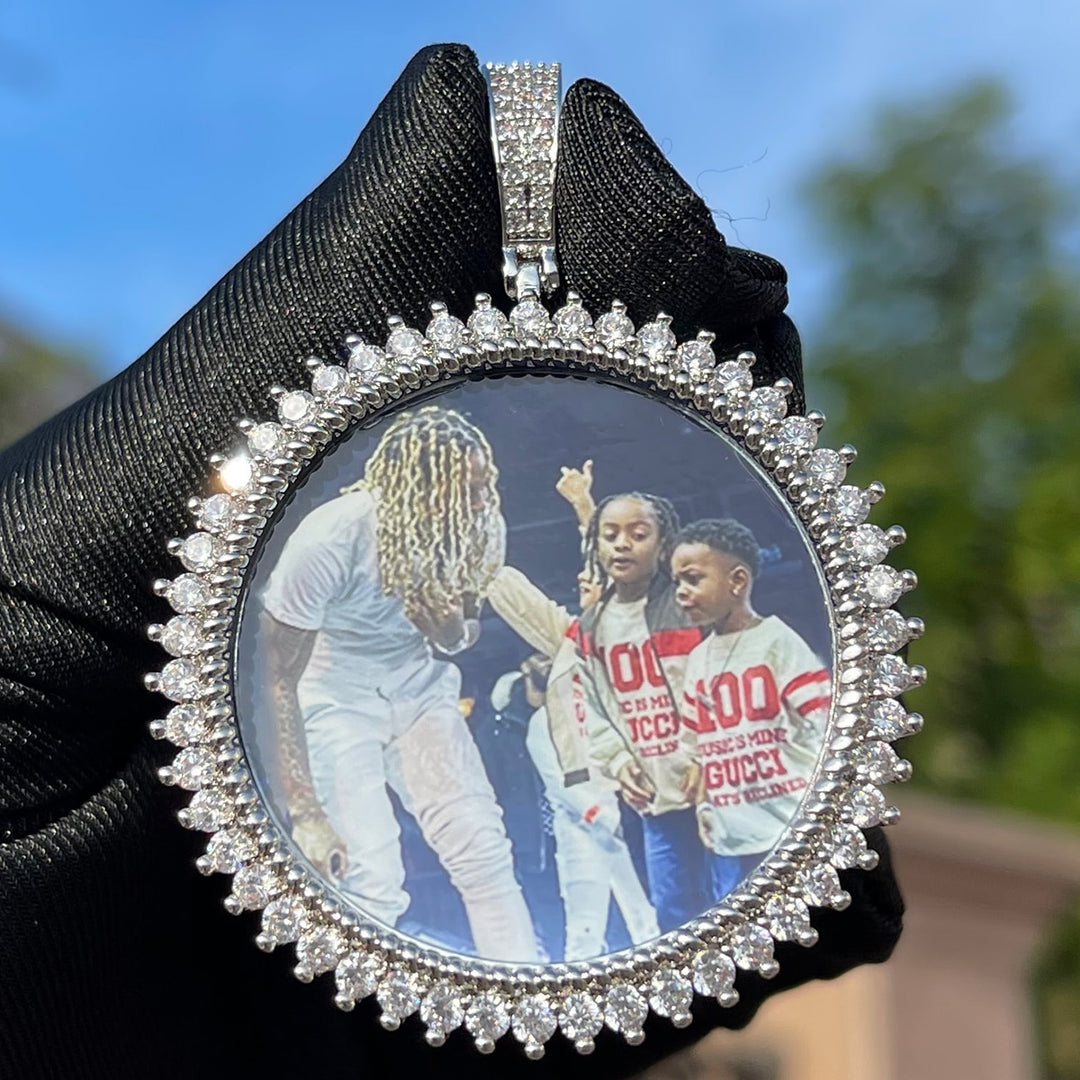 Round Tennis Rope Edges Custom Photo Picture Pendant Necklace