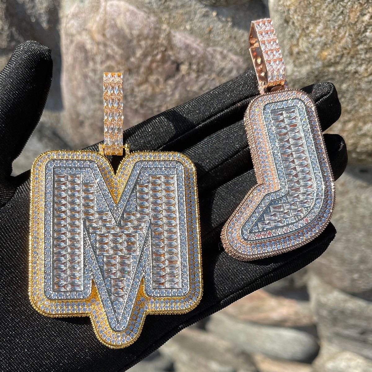 Lightning Edition Iced Out Initial Baguette Prong Letter Pendant