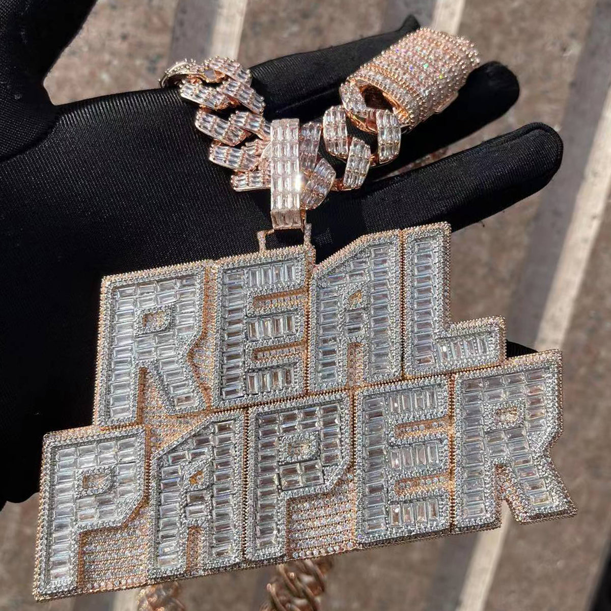 Rich Baguette n Diamond with Ultra Luxury Bail Two Tone Layers Customized Name Pendant