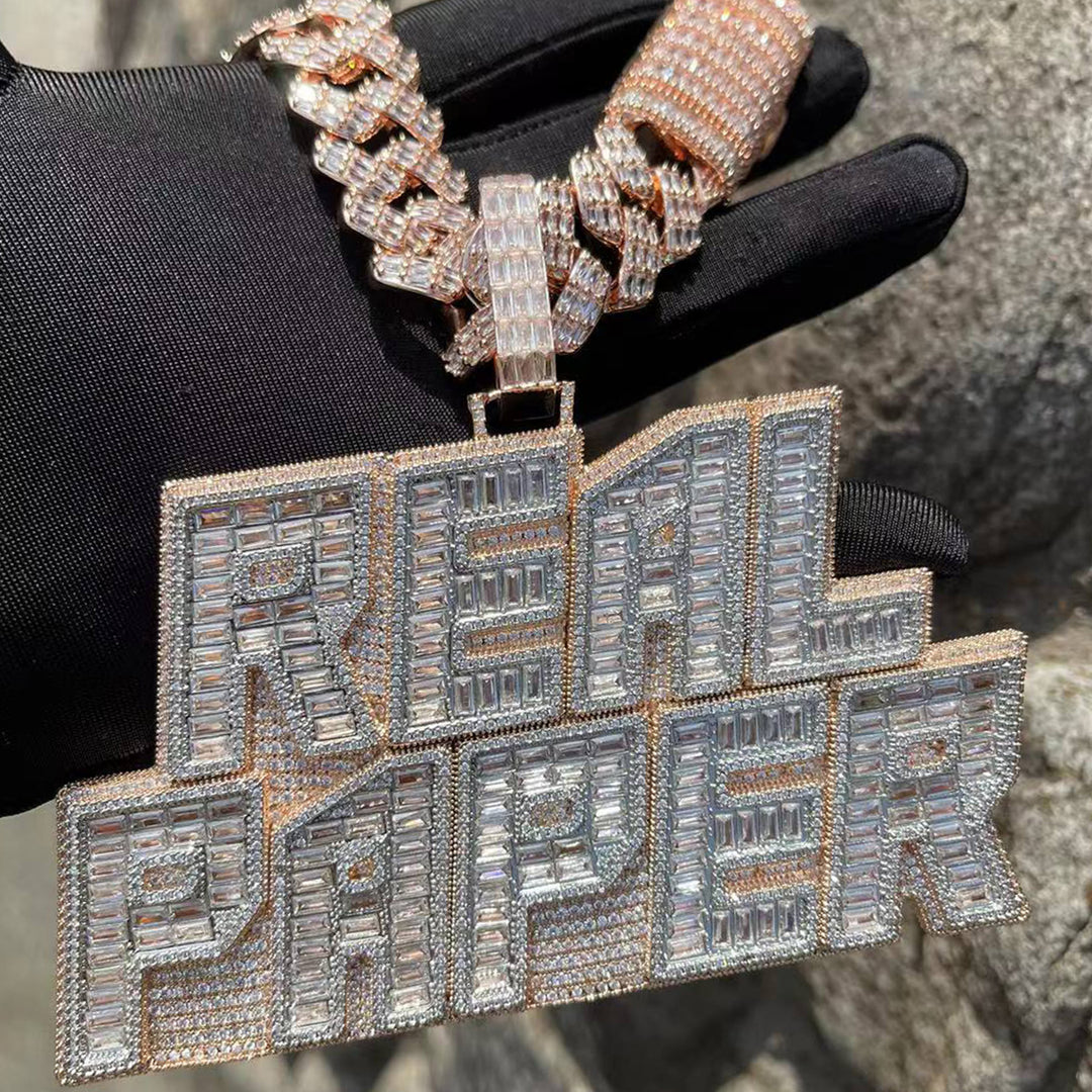 Rich Baguette n Diamond Iced Out Personalized Custom Name Necklace Pendant
