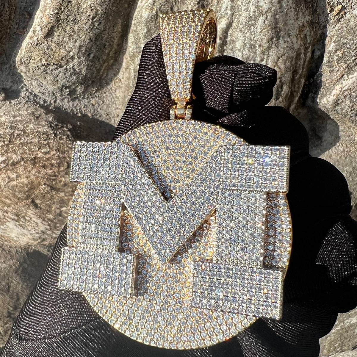 VVS Shine Tennis Stoned Personalized Initial Custom Badge Pendant