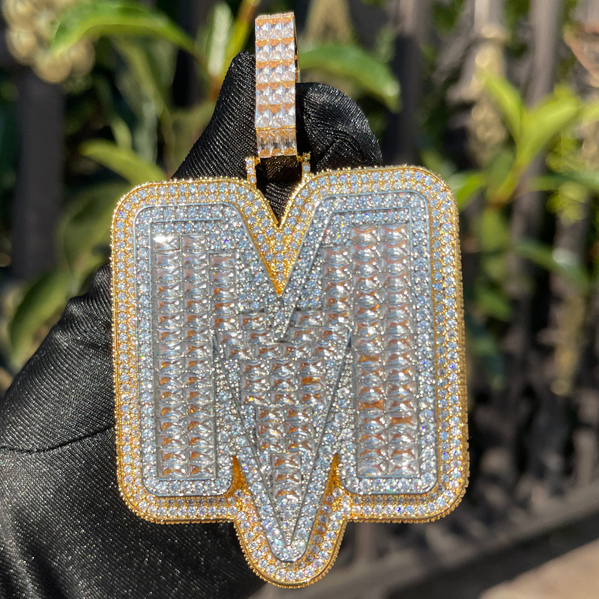 Lightning Edition Iced Out Initial Baguette Prong Letter Pendant