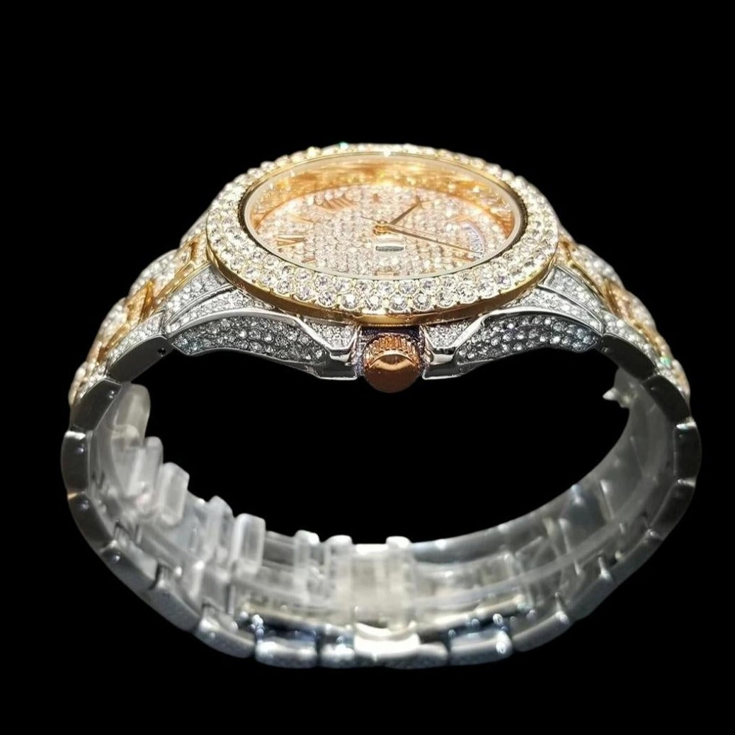 Day Date Roman Numerals VVS Iced Out Diamond Watch