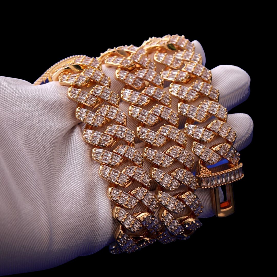 20MM Baguette Cut Diamond Clasp Iced Out Diamond Necklace Bracelet Set