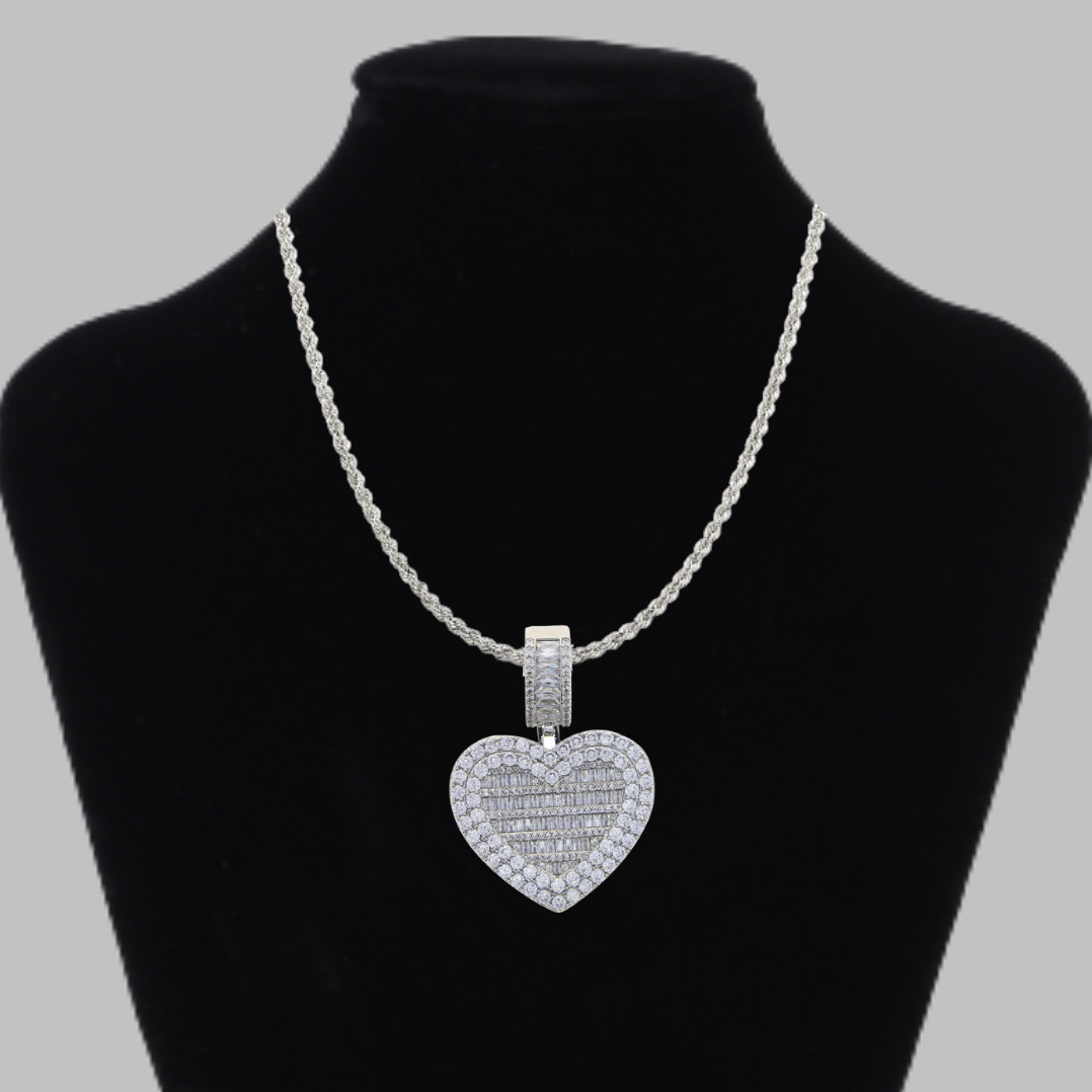 Openable Heart-Shaped Diamond Photo Pendant