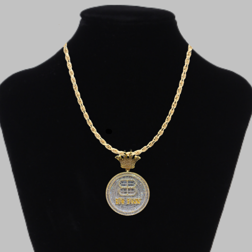 Big Boss Crown Bail Iced Out Letter Diamond Pendant Necklace